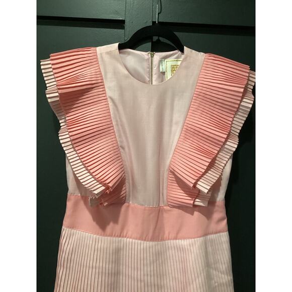 Emily Mccarthy Chloe Rose Petal Ruffle Pleated Short Sleeve Midi Dress S pink - Picture 12 of 12